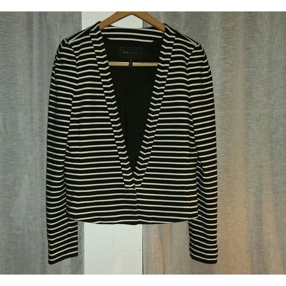 BCBGMaxazria Hendricks Black White Striped Blazer Jacket Size L - Picture 4 of 7